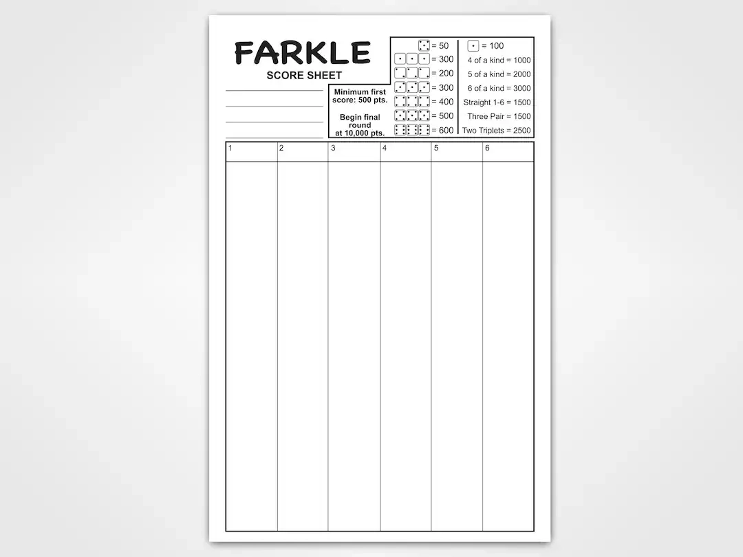 Dice Game Farkle Farkle Score Sheets Large Print Scorekeeping Pads For Farkle Dice Game