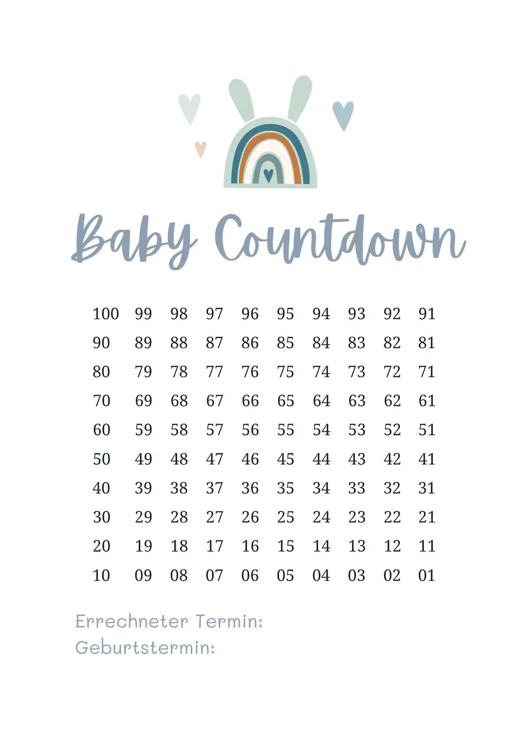 Pregnancy Countdown Calendar Printable