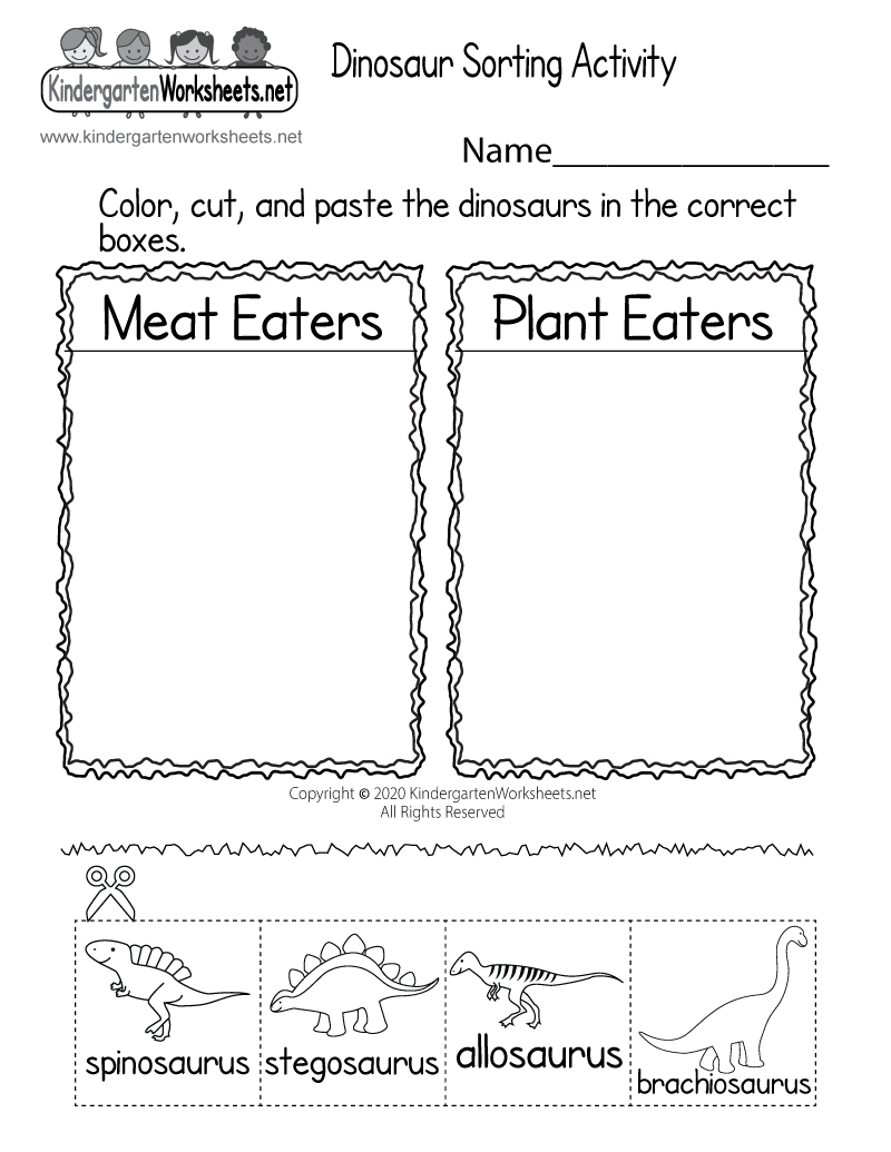 Dinosaur Sorting Activity Worksheet Free Printable Digital PDF