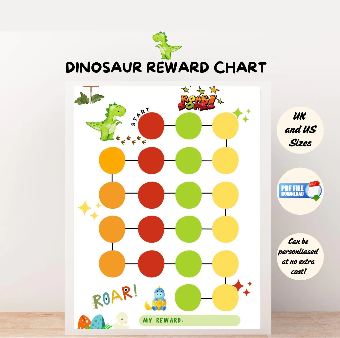 Dinosaur Sticker Reward Chart Printable PDF Magicalminikids