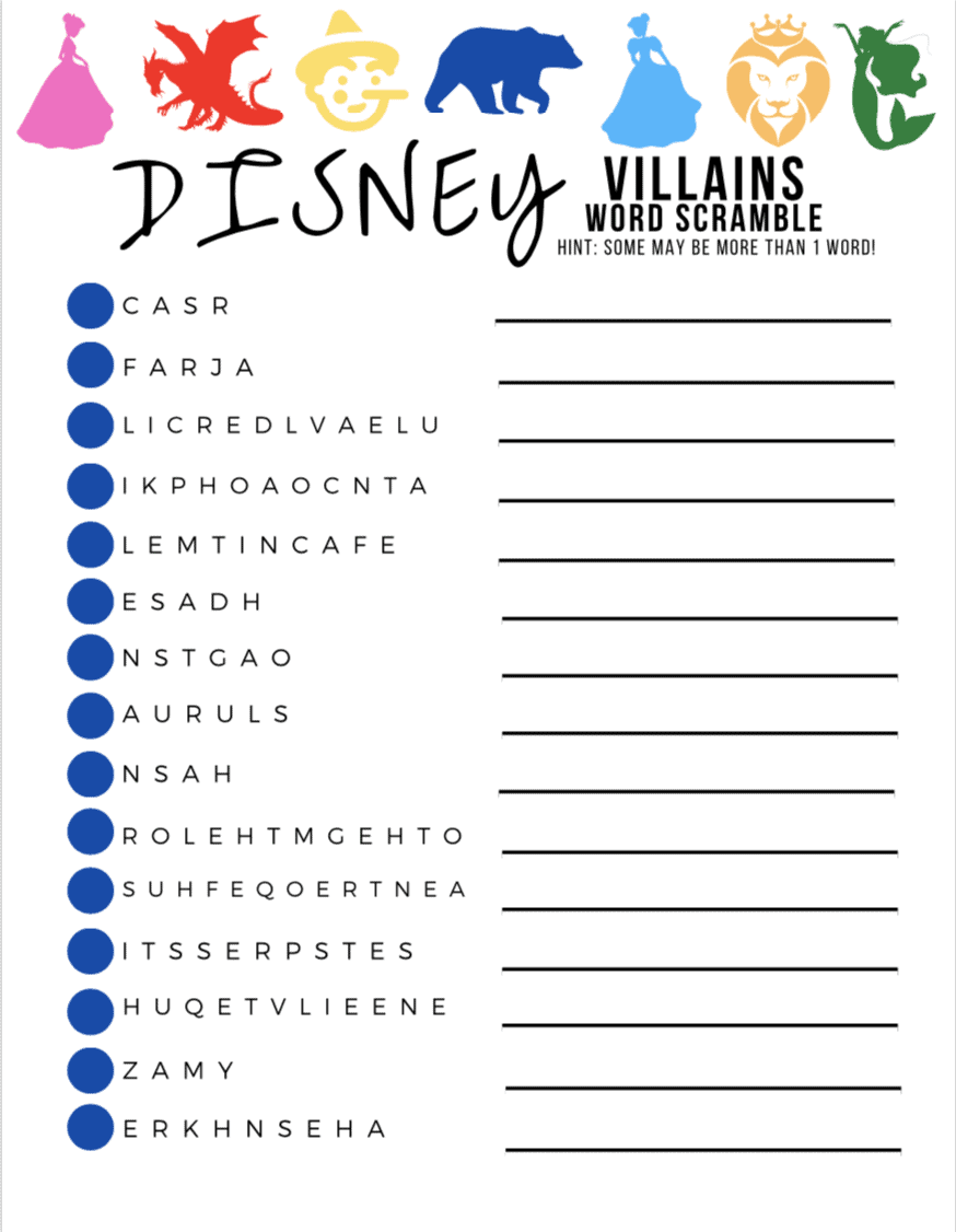 Disney Character Word Scramble Activity Pages Free Printable Disney Character Word Scramble Activity Pages Free Printable