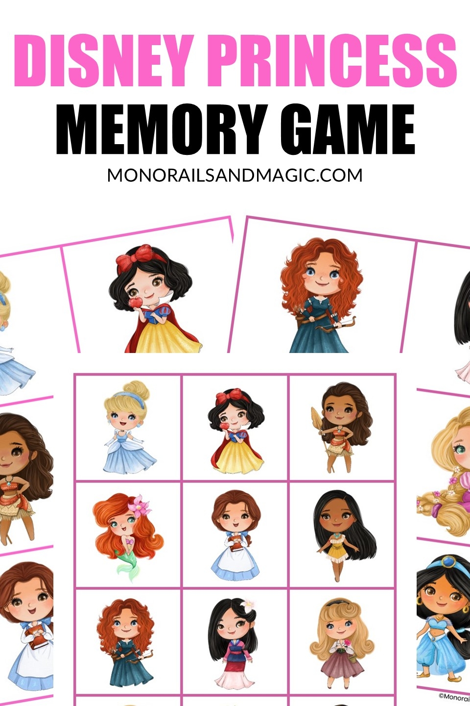 Disney Princess Memory Game Free Printable Monorails And Magic Disney Princess Memory Game Free Printable Monorails And Magic