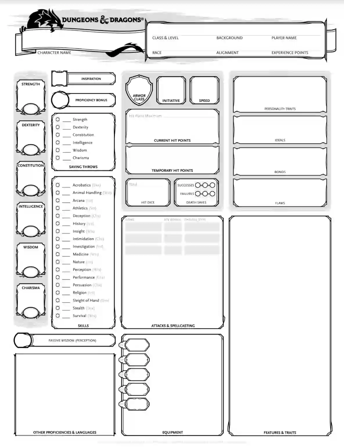 DnD Character Sheet Fill Out Printable PDF Forms Online