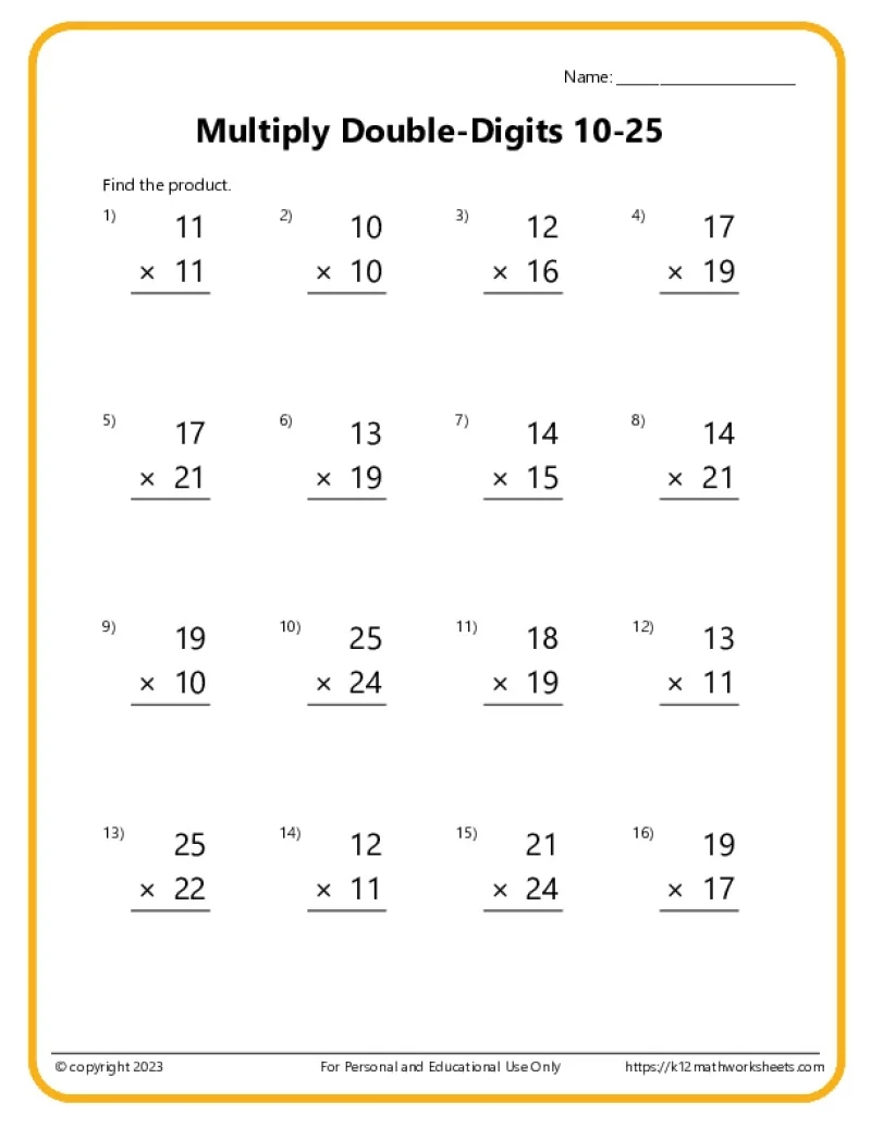 Double Digit Multiplication Worksheets