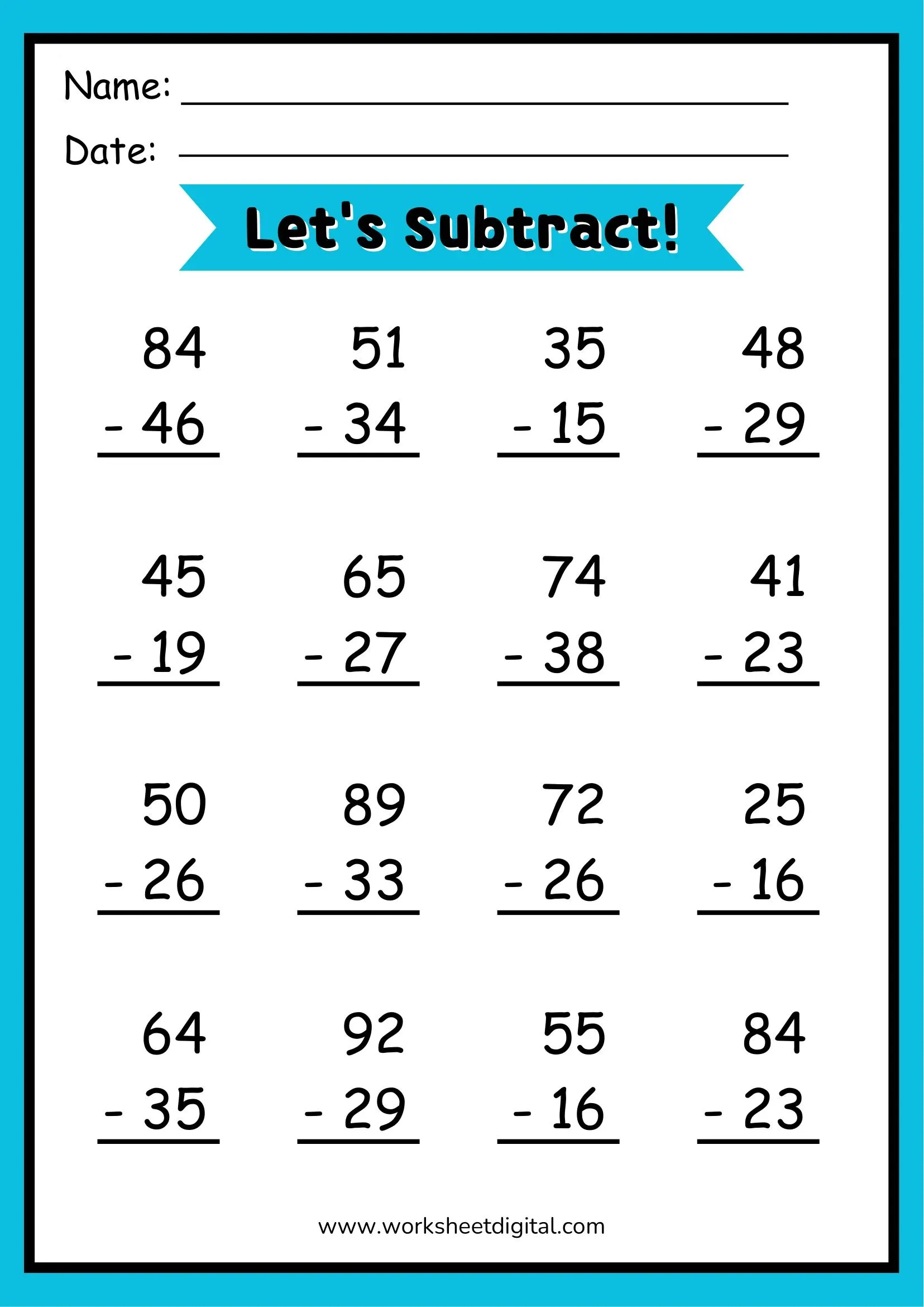 Double Digit Subtraction Worksheet Regrouping Practice PDF Etsy