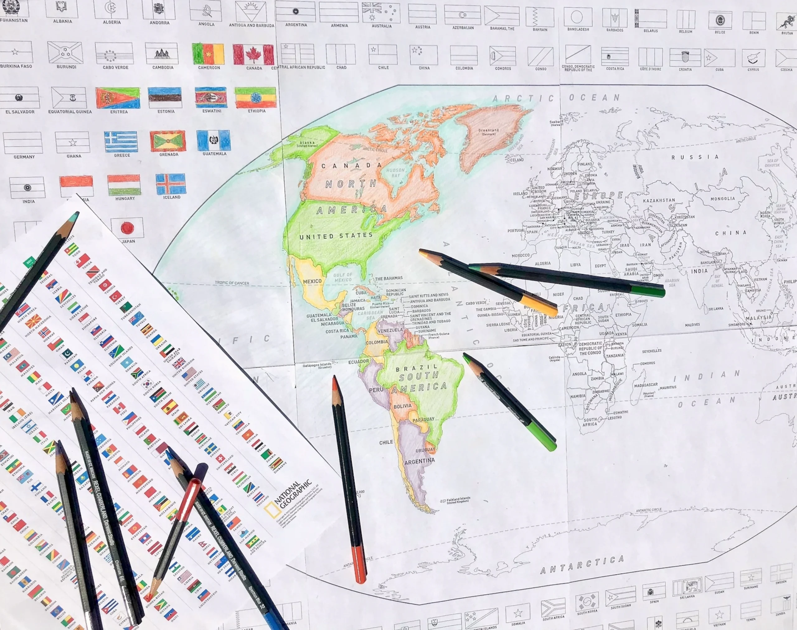 Download And Color A Free World Or United States Map With Flags National Geographic
