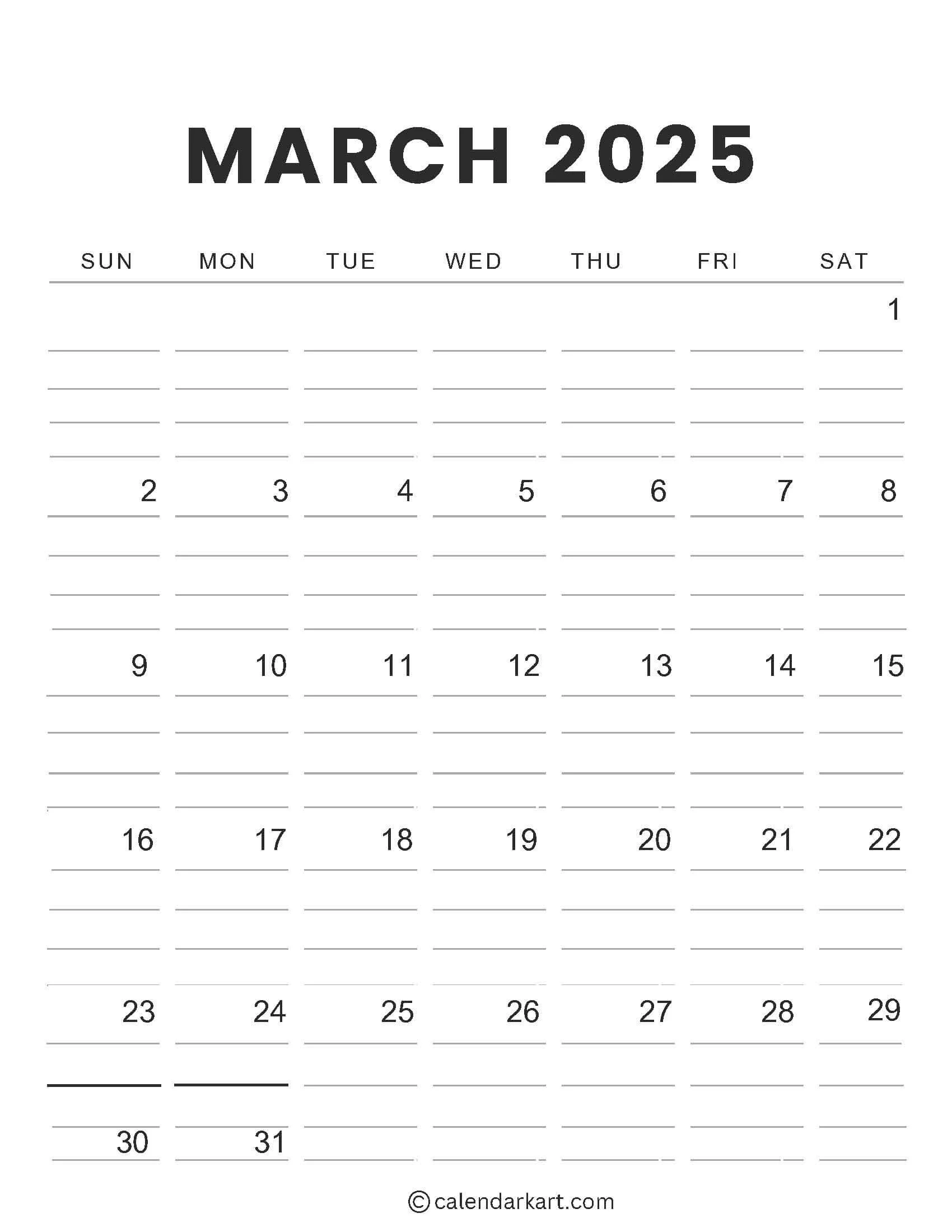 Cute March Calendar Printable