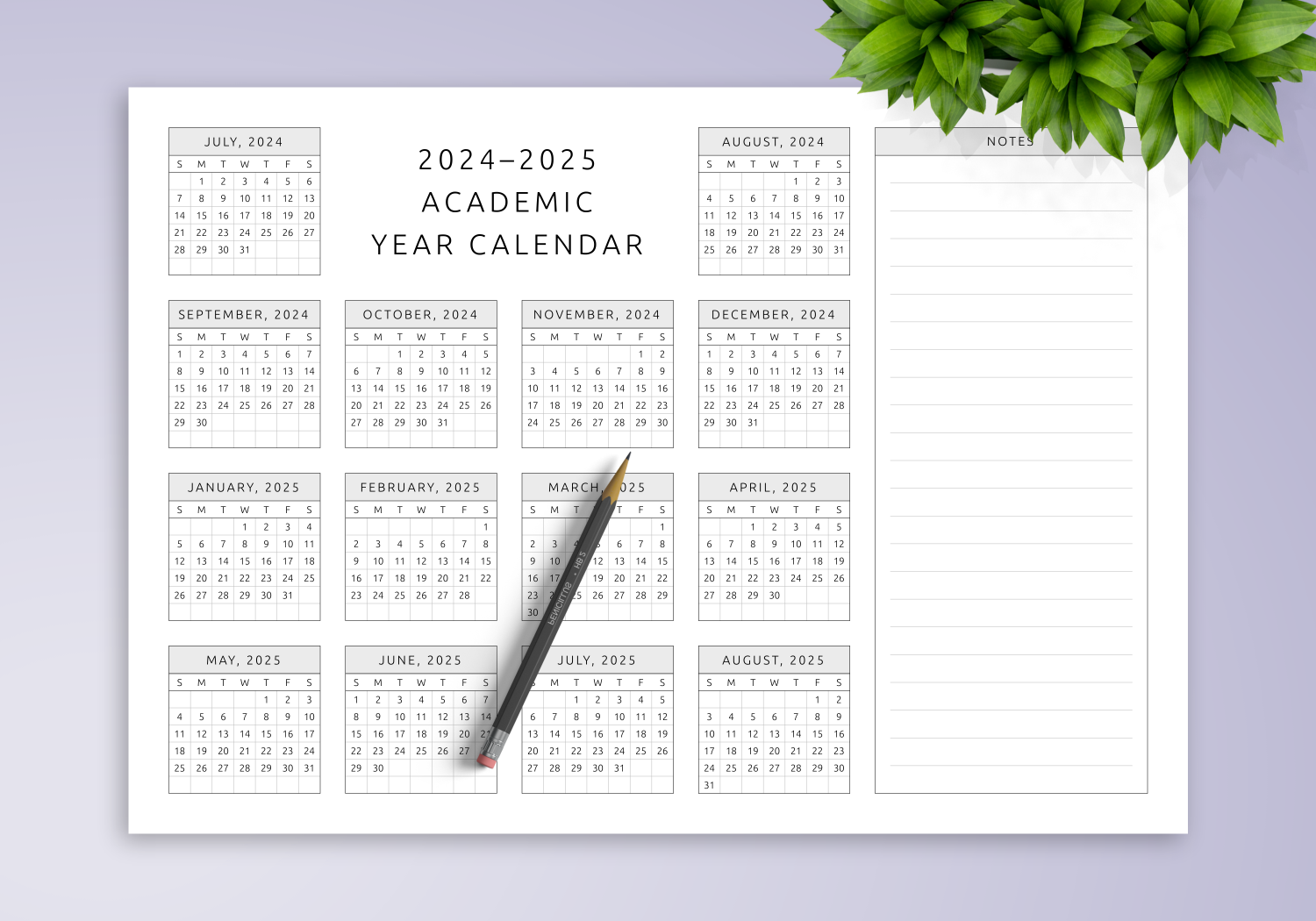 Download Printable Academic Year Calendar Template PDF