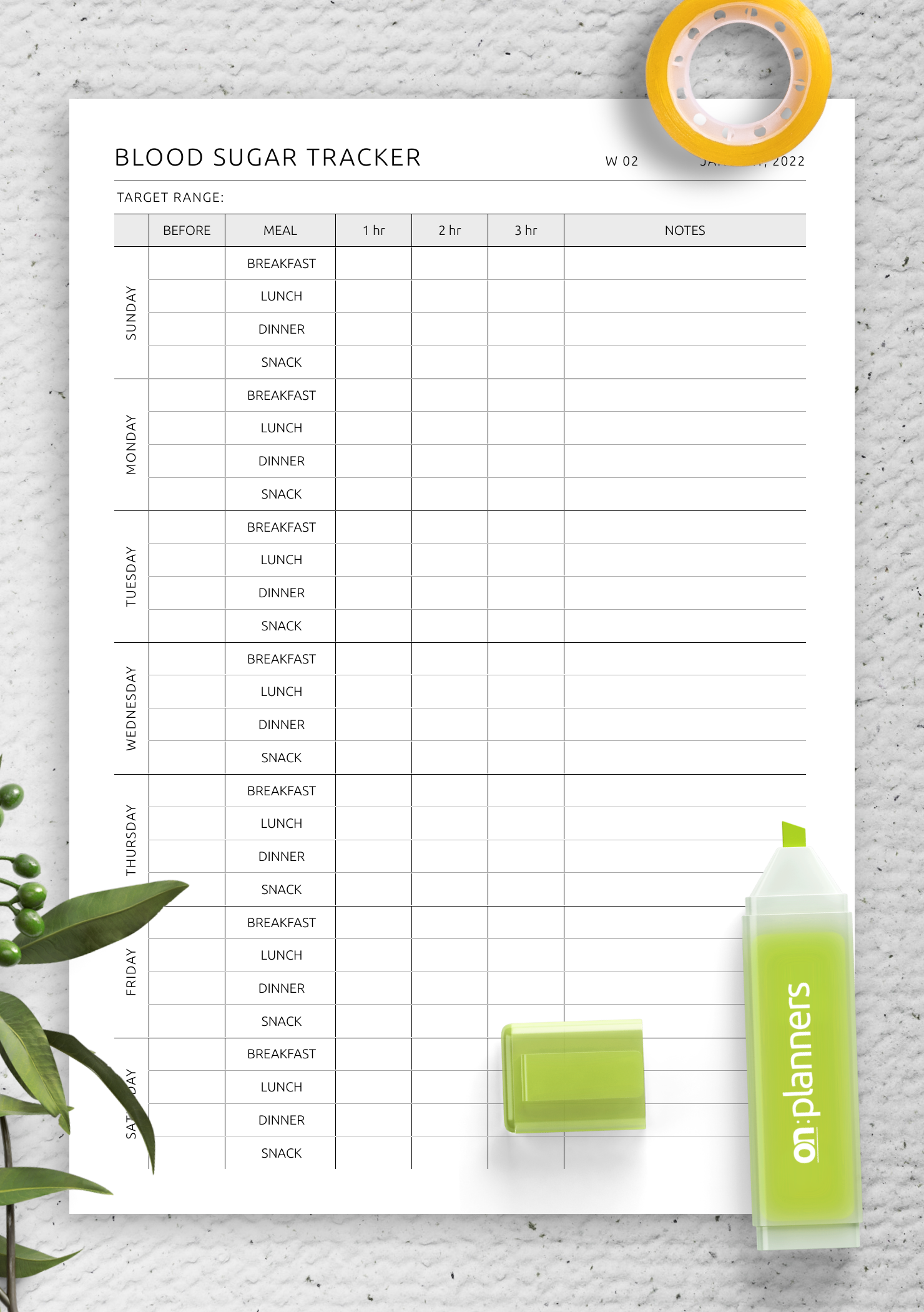 Download Printable Blood Sugar Tracker Original Style PDF
