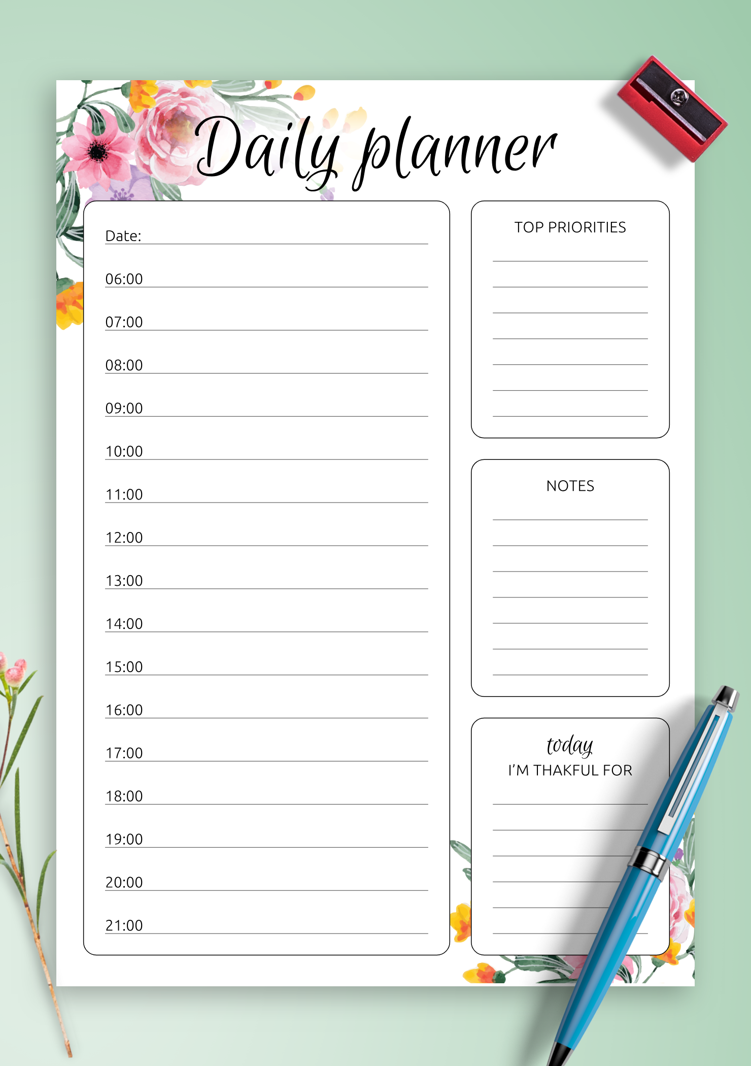 Hourly Daily Calendar Printable