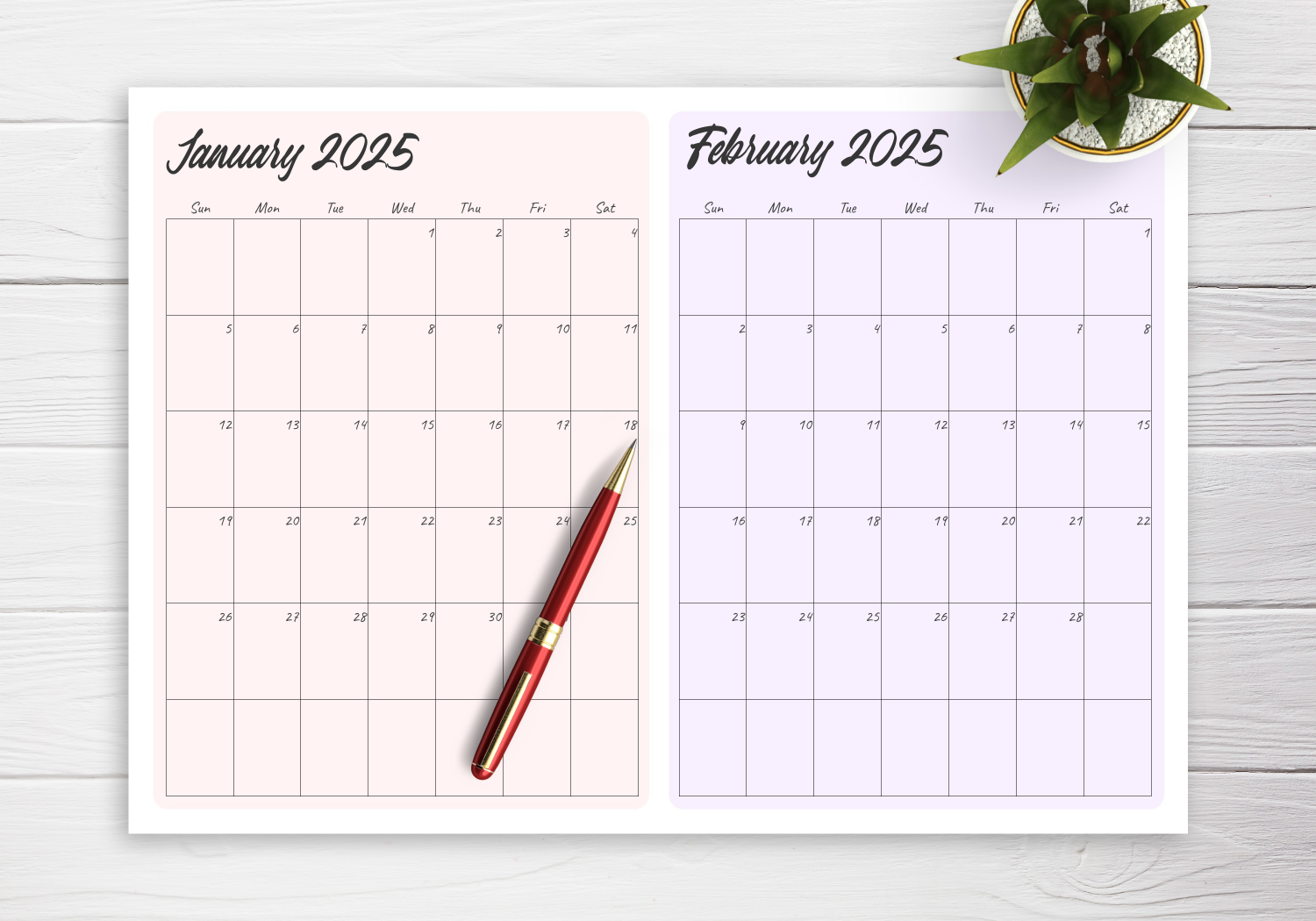 Printable 2 Page Monthly Calendar