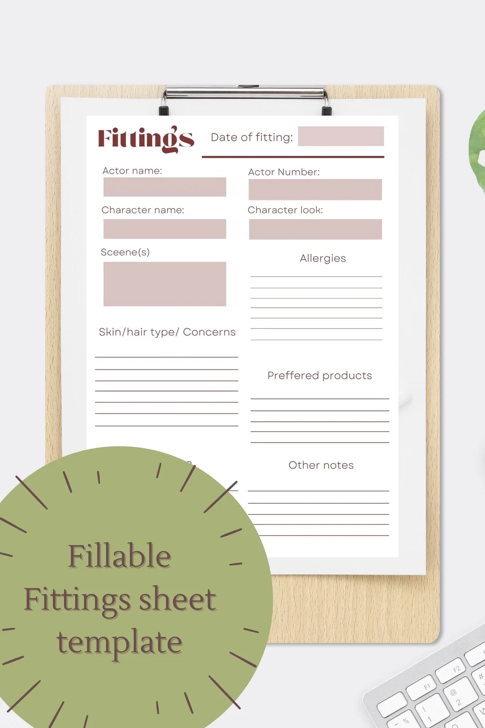 Downloadable Fittings Sheet Template For Hair And Makeup Artists Abi Lawrence Makeup