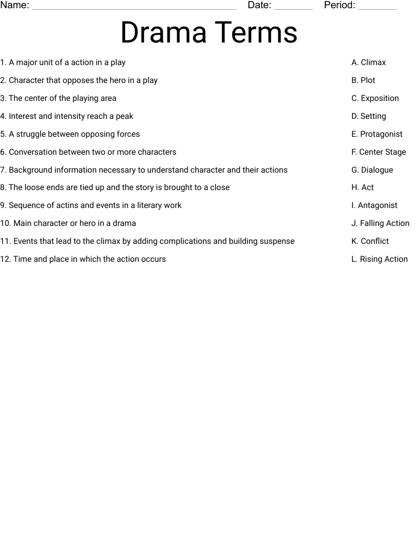 Drama Terms Worksheet WordMint
