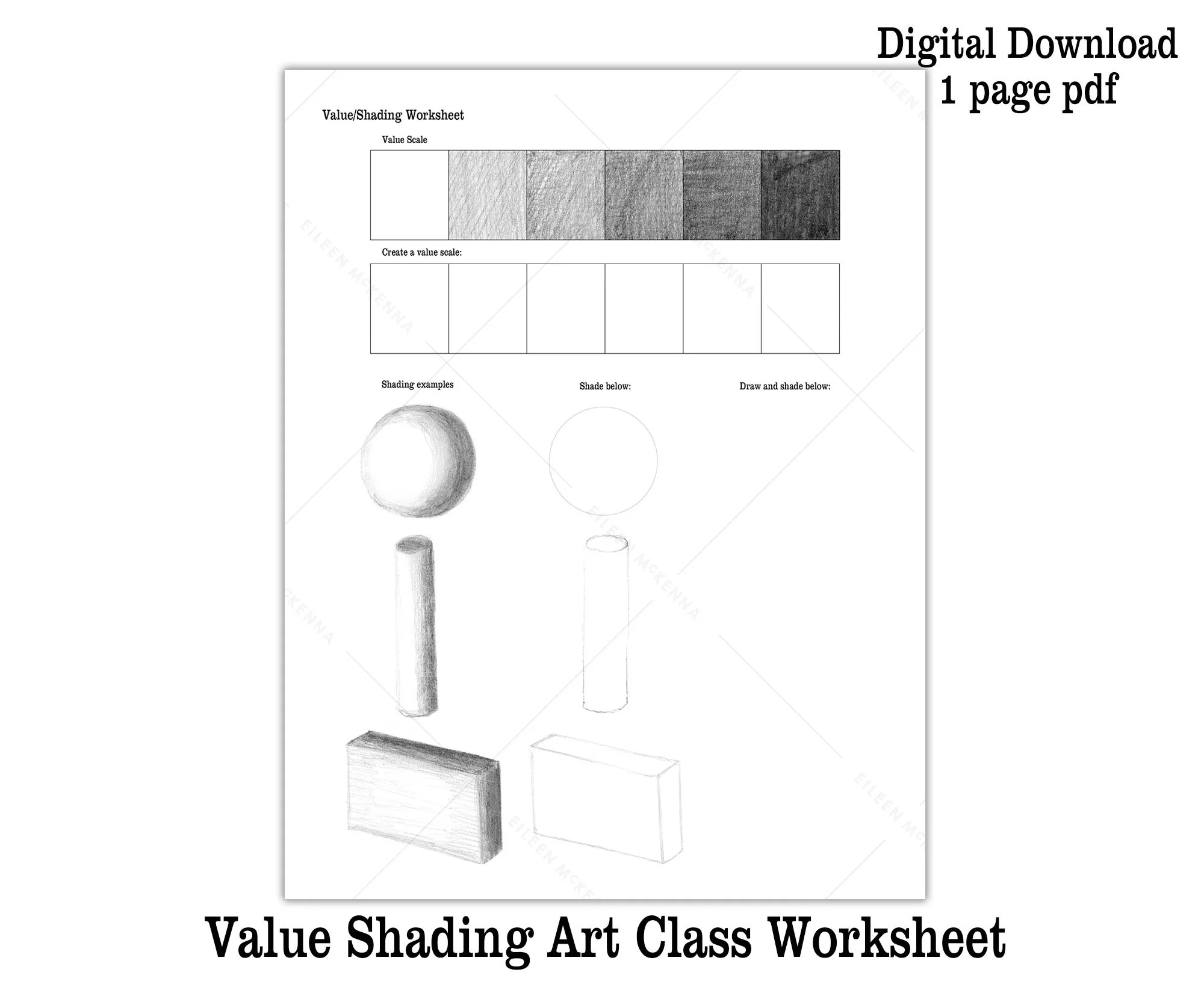 Drawing Lesson Shading Worksheet Printable Value Scale Kids Art Lesson Art Class Activity Sheet How To Draw How To Shade Worksheet Download Etsy