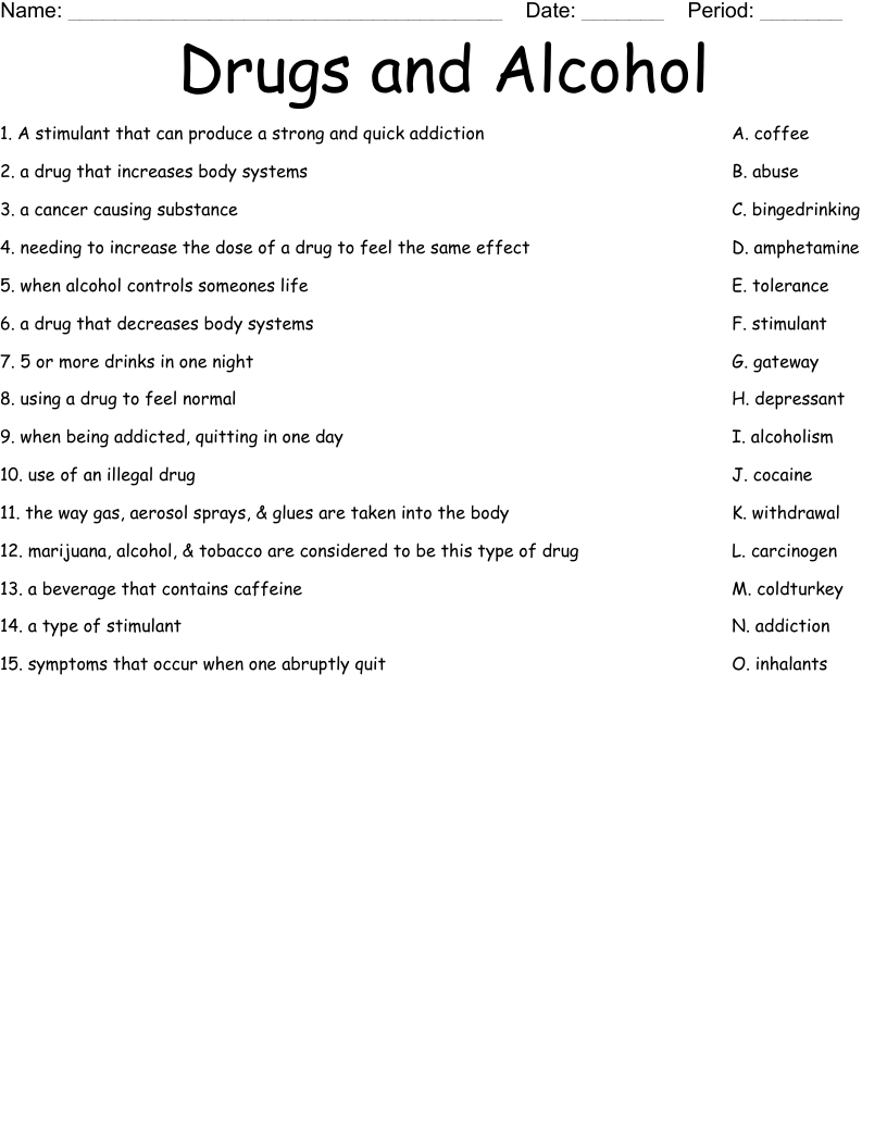 Drugs And Alcohol Worksheet WordMint Drugs And Alcohol Worksheet WordMint