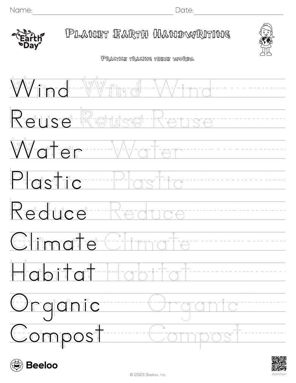 Earth Day themed Word Tracing Worksheets Beeloo Printable Crafts And Activities For Kids Earth Day themed Word Tracing Worksheets Beeloo Printable Crafts And Activities For Kids