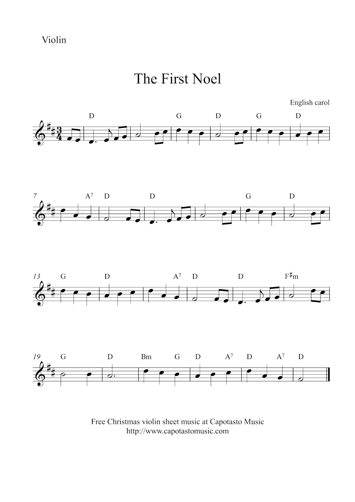 Easy Sheet Music For Beginners Free Christmas Violin Sheet Music The First Noel