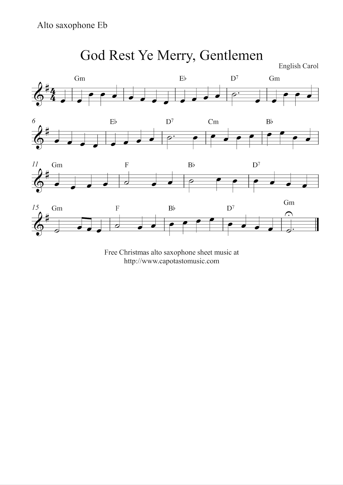 Easy Sheet Music For Beginners Free Easy Alto Saxophone Sheet Music God Rest Ye Merry Gentlemen