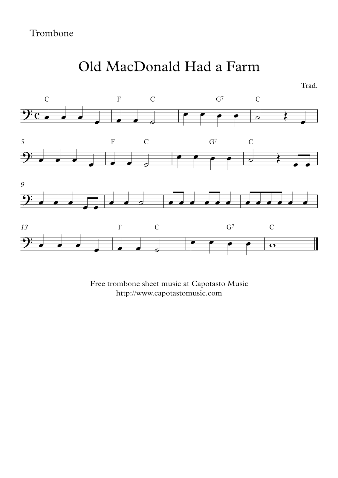 Easy Sheet Music For Beginners Free Easy Trombone Sheet Music Old MacDonald Had A Farm