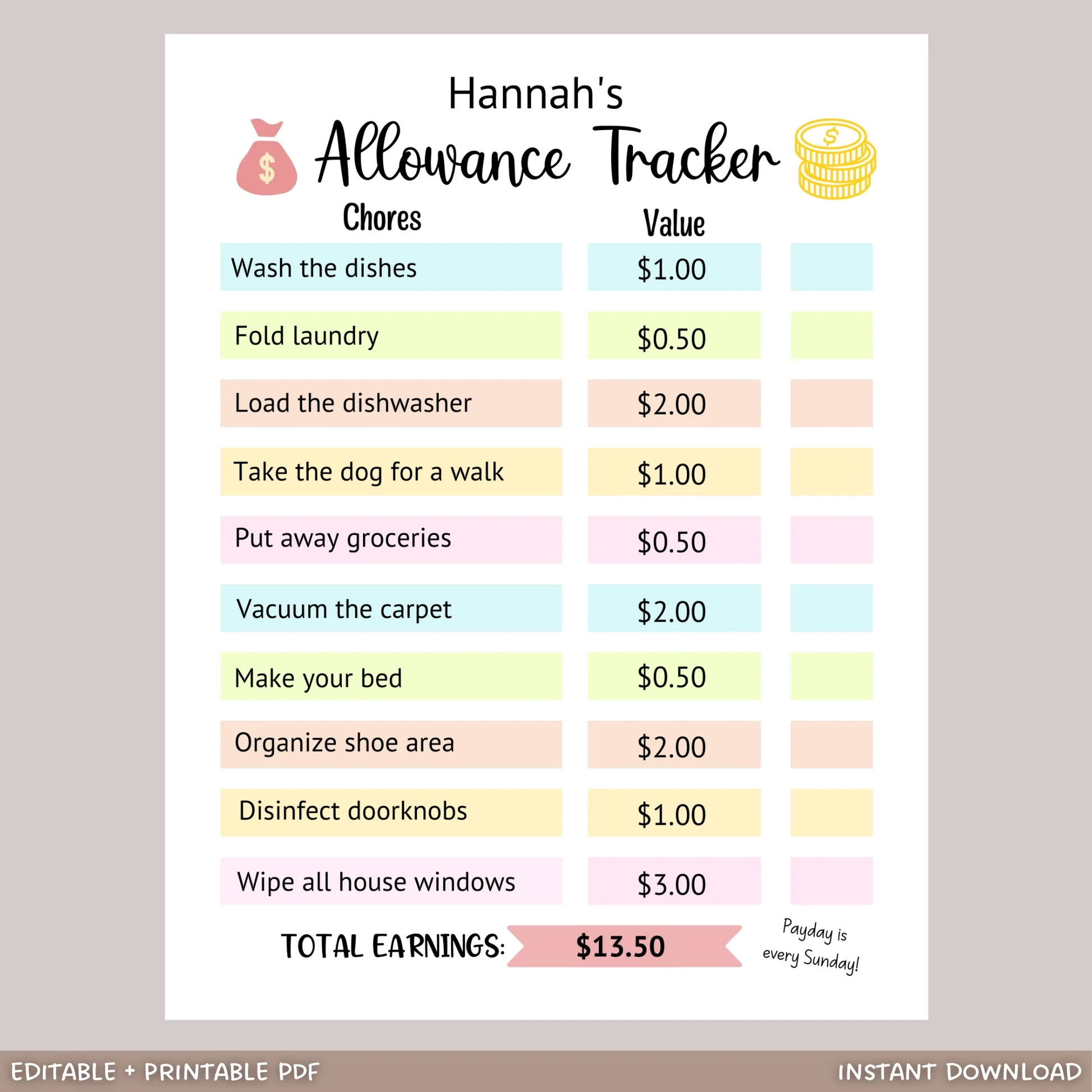Printable Allowance Chart