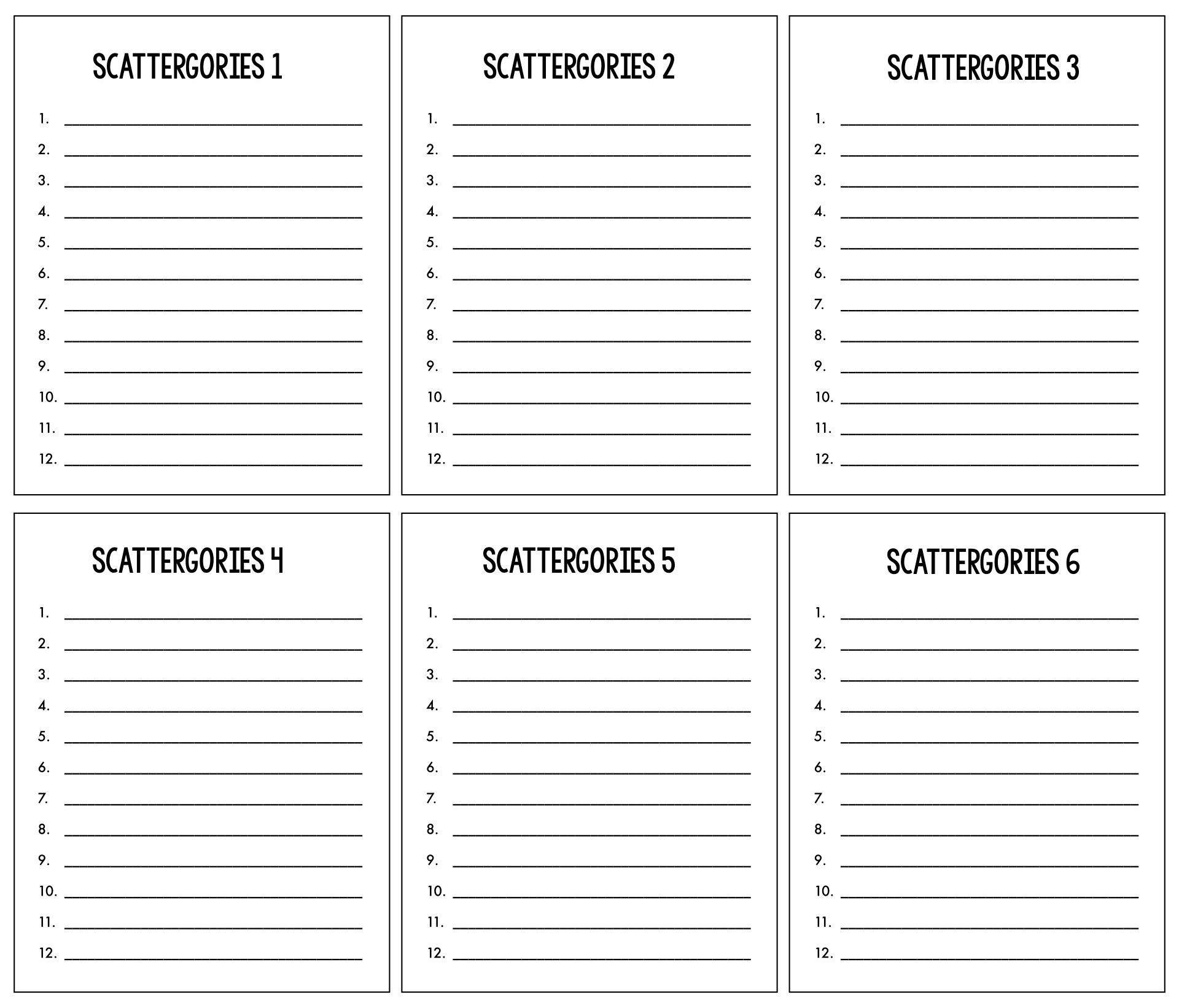 Editable Birthday Scattergories Game Family Game Shelf Shop Worksheets Library