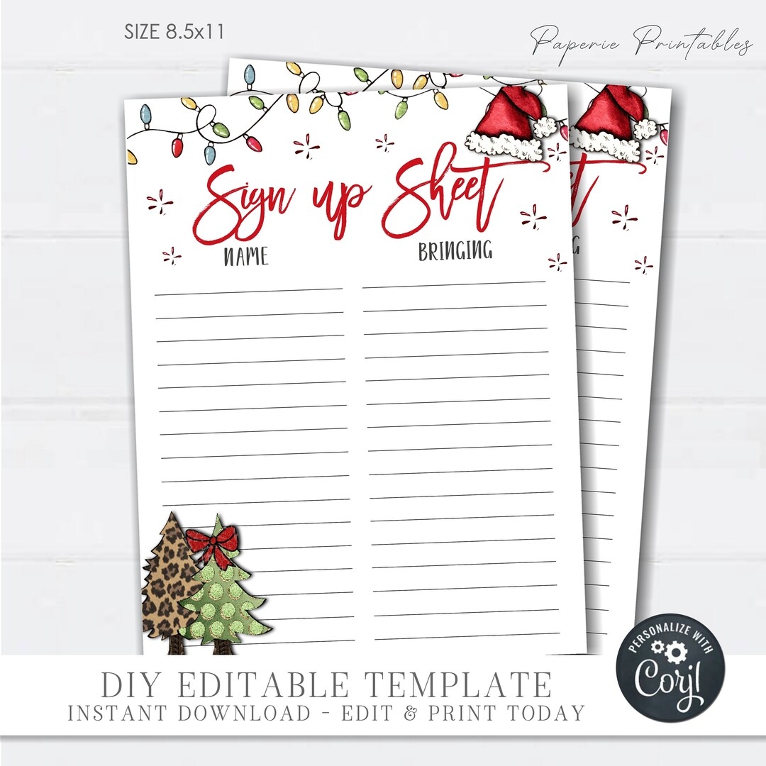 Editable Christmas Potluck Sign Up Sheet Potluck Sign Up Sheet Work Potluck Sign Up Neighborhood Potluck Form DIY With Corjl CP01 Etsy