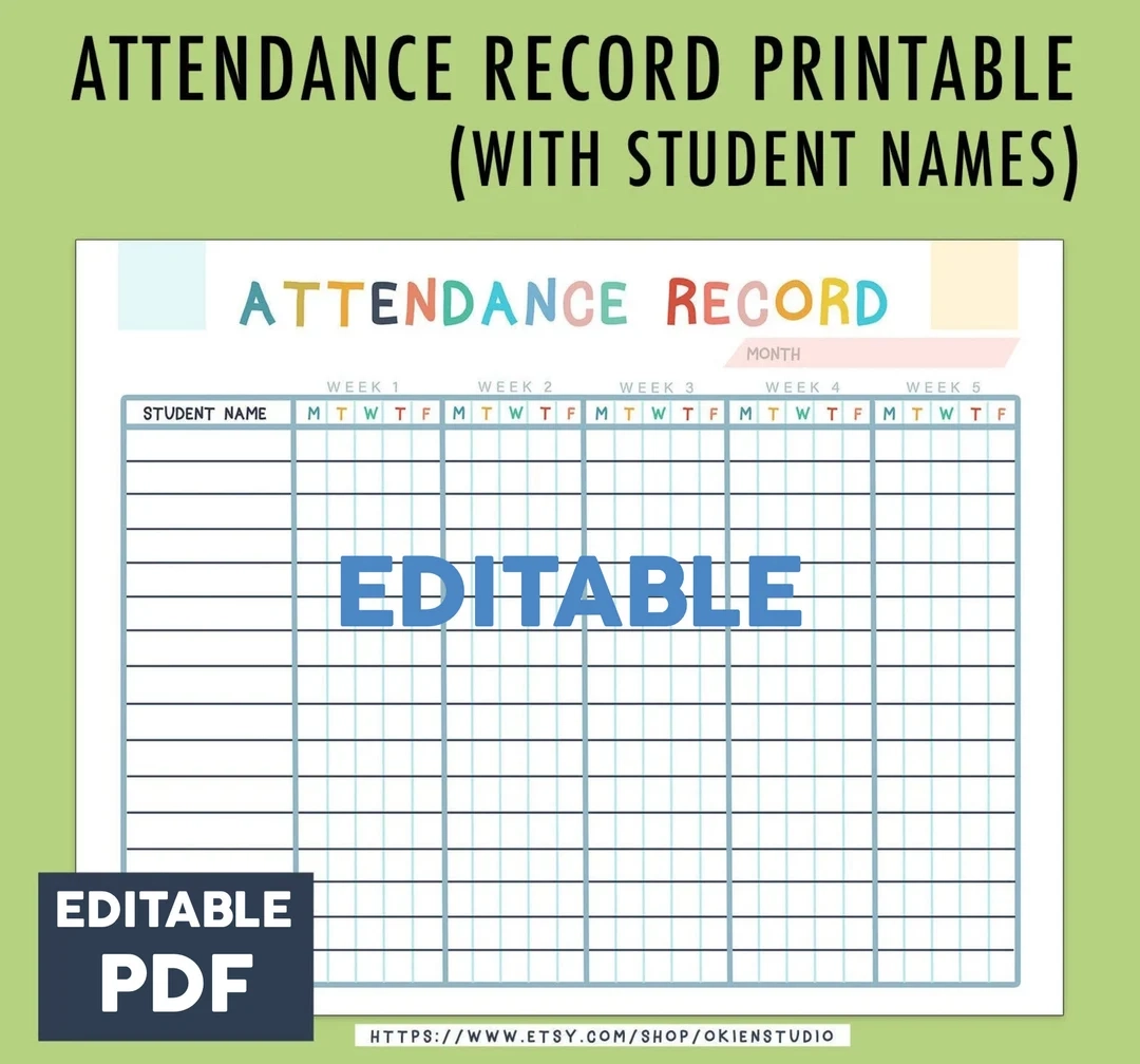 Editable Homeschool Attendance Sheet Teacher Log editable PDF Etsy