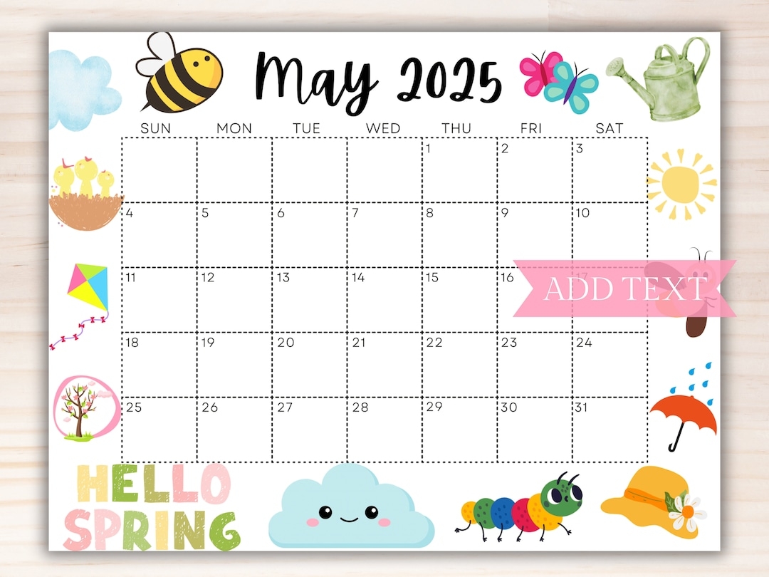 EDITABLE May 2025 Calendar Printable Calendar 2025 Cute Spring Calendar With Bees And Flower Monthly Calendar Family Calendar For School Etsy de
