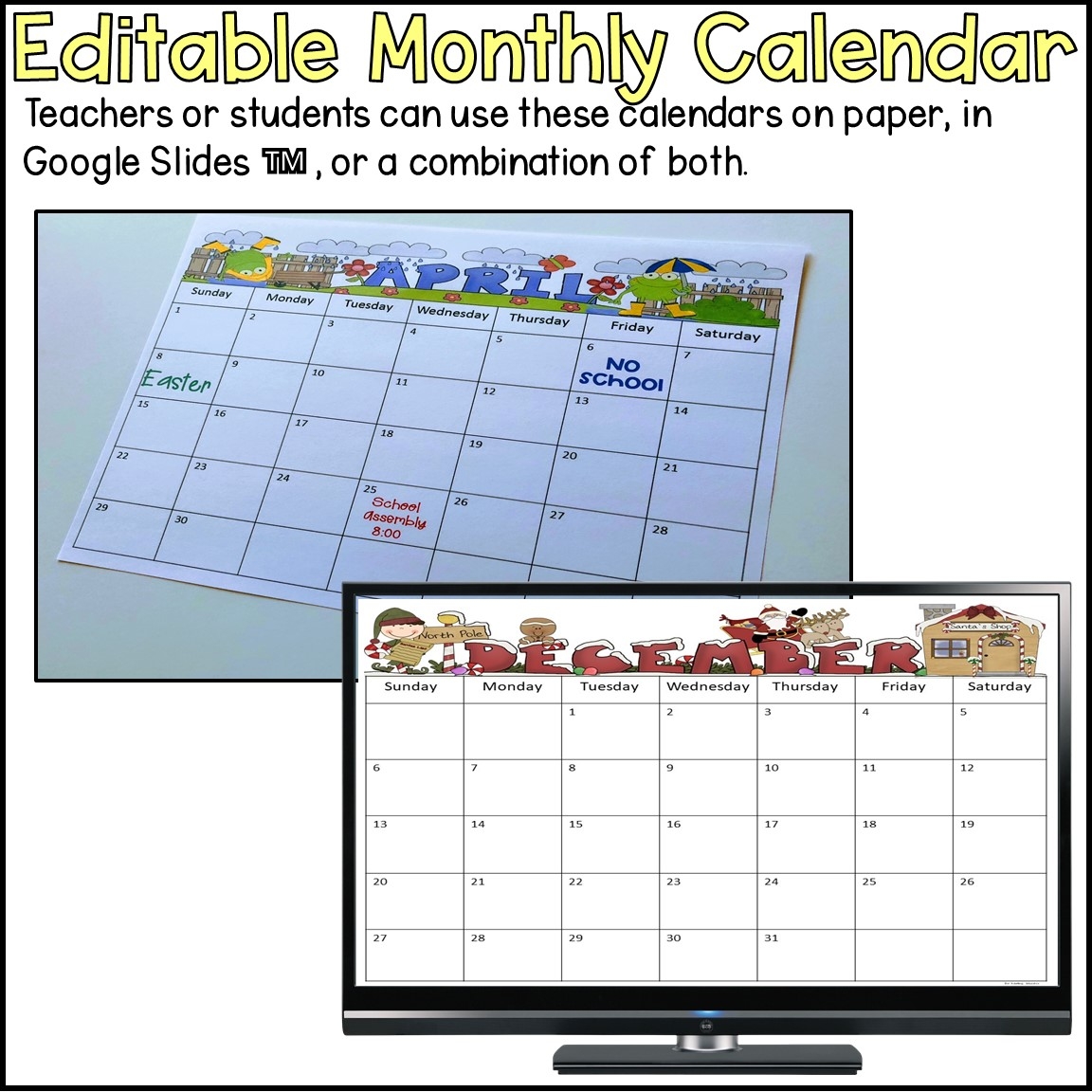 Editable Printable Calendar Template