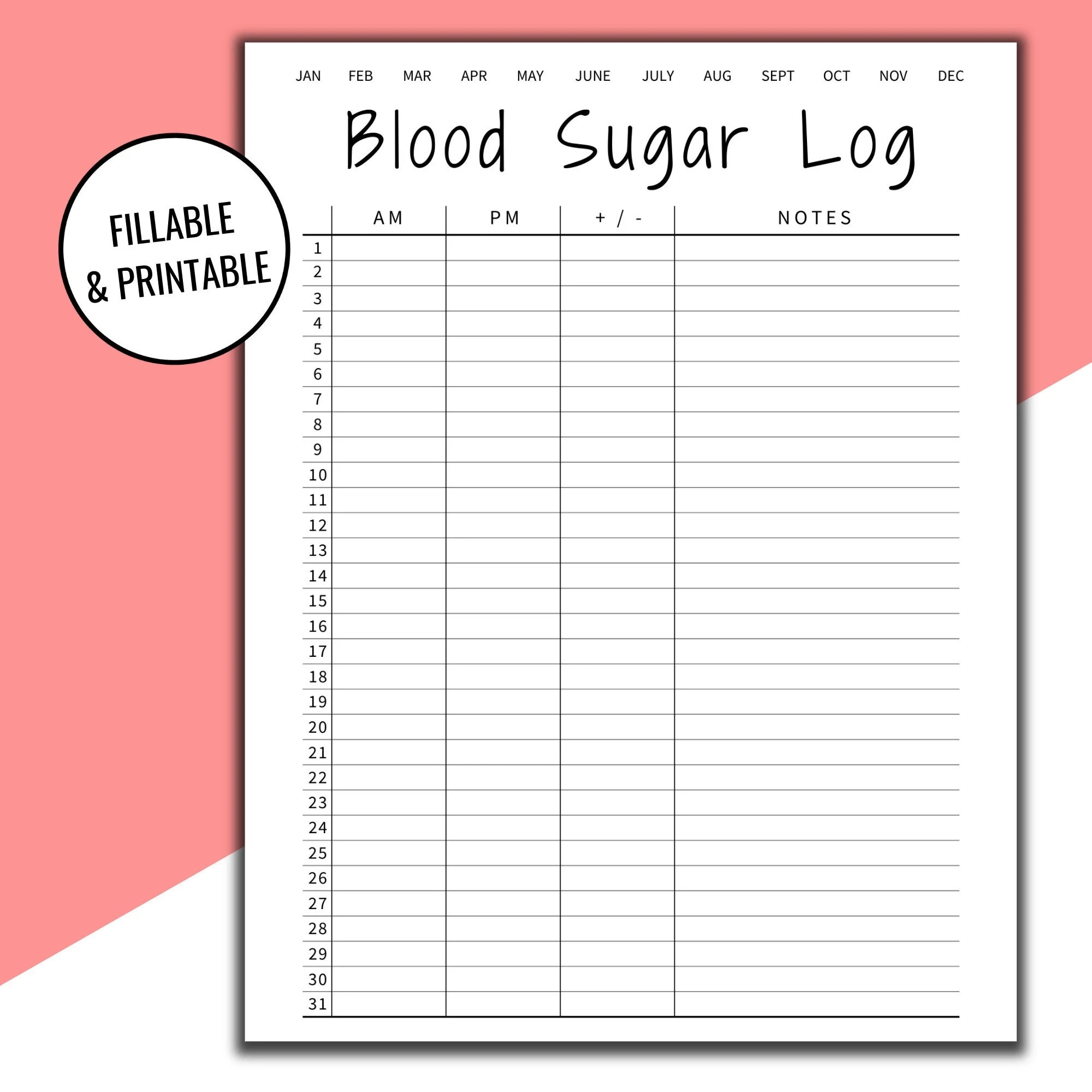 Editable U0026 Printable Blood Sugar Log Blood Sugar Reading Blood Glucose Tracker Diabetic Log Medical Journal Planner Printout Etsy UK