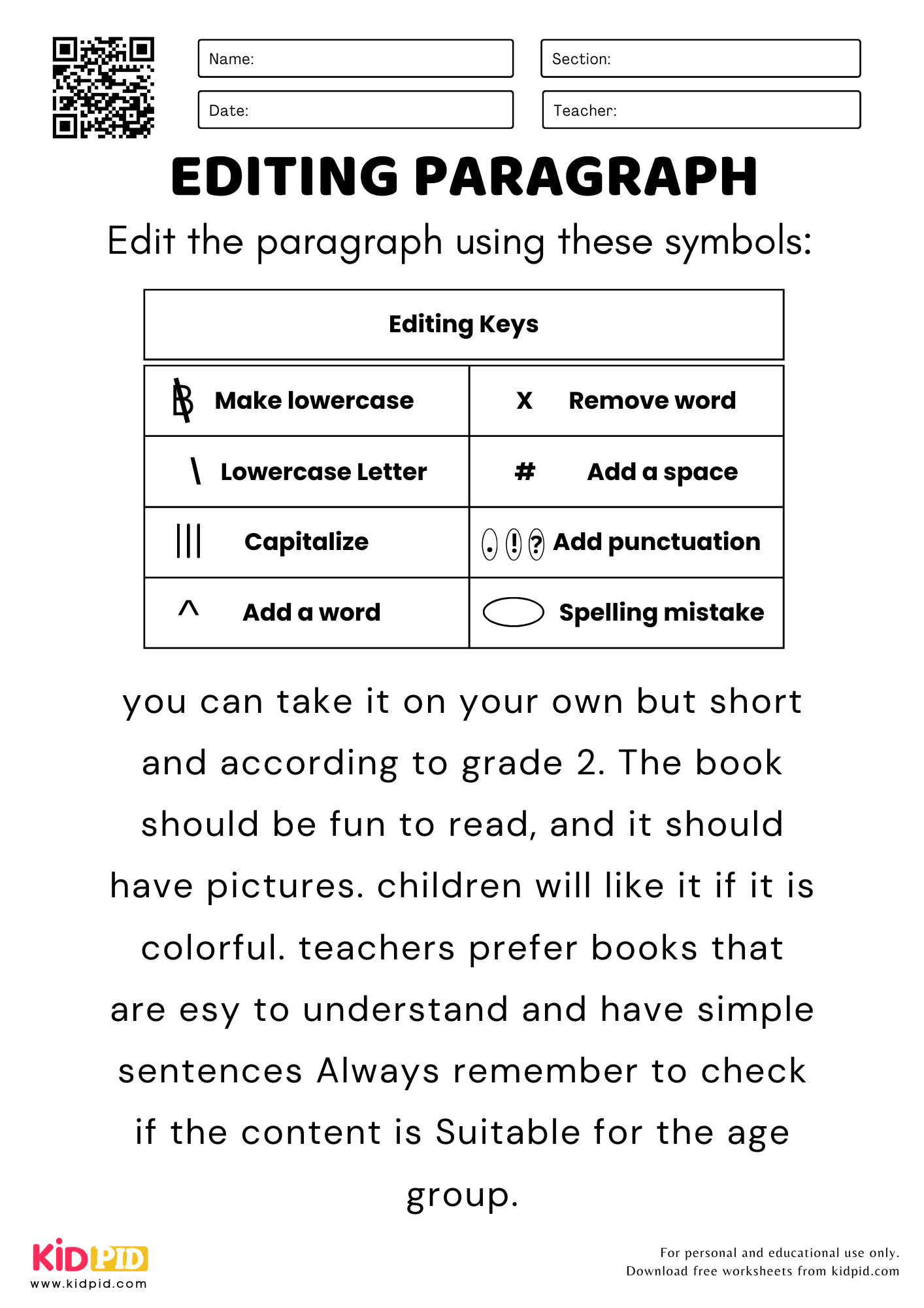 Editing Paragraph Worksheet For Grade 2 Kidpid Editing Paragraph Worksheet For Grade 2 Kidpid