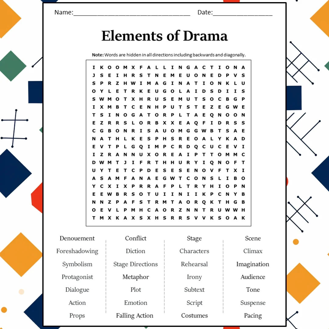 Elements Of Drama Word Search Puzzle Worksheet Activity PDF PrintableBazaar