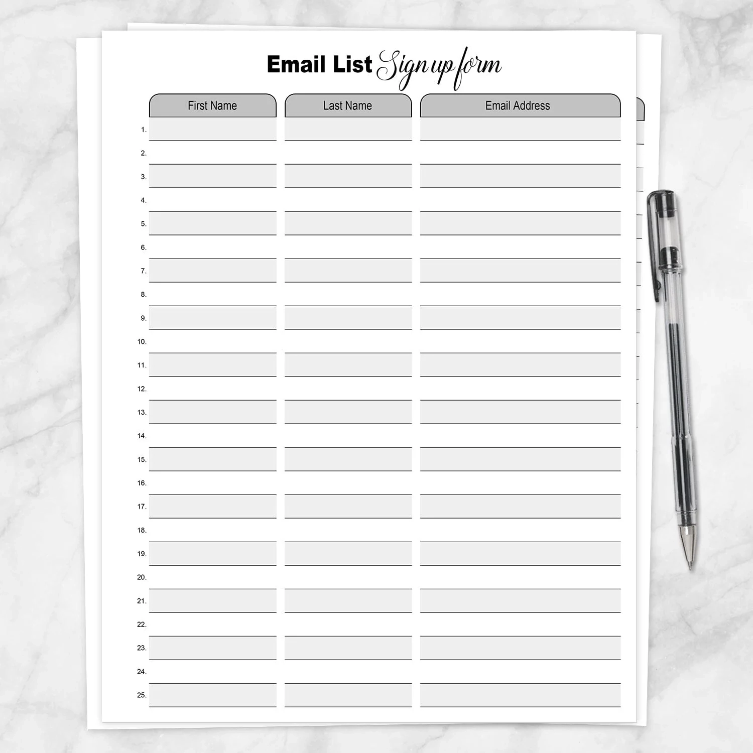 Email List Sign Up Form Printable At Printable Planning For Only 5 95
