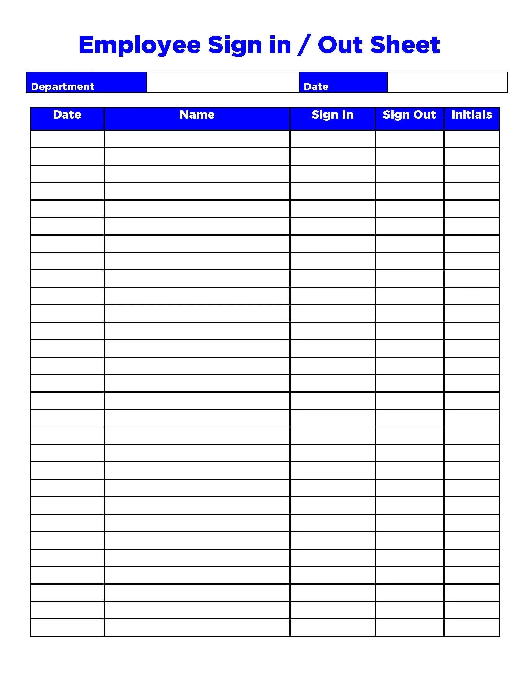 Employee Sign In Sheet Printable