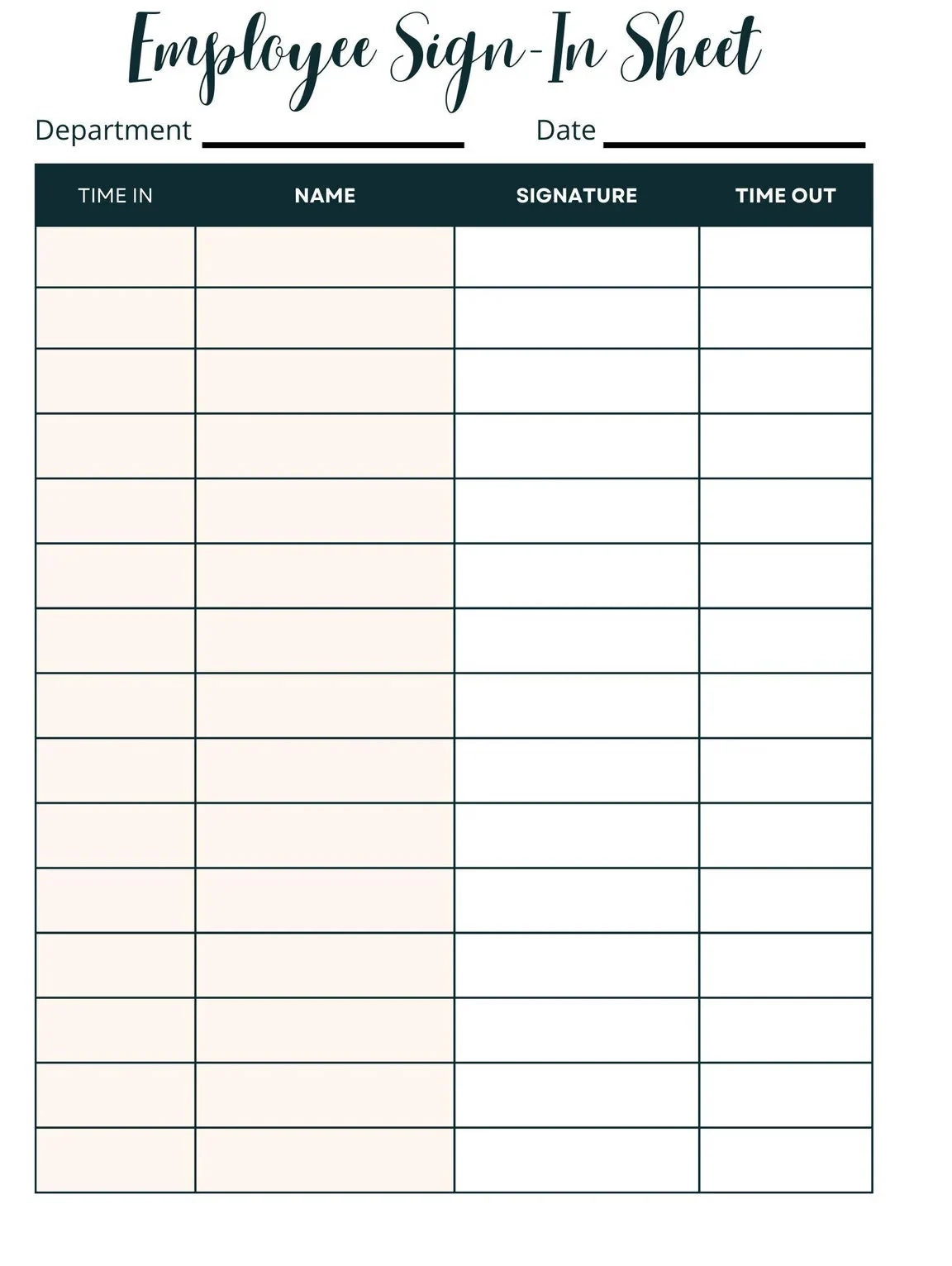 Employee Sign In Sheet Printable
