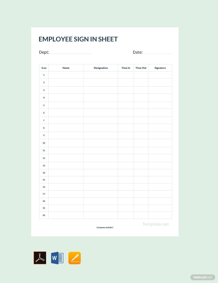 Employee Sign In Sheet Template In PDF Word Pages Google Docs Download Template