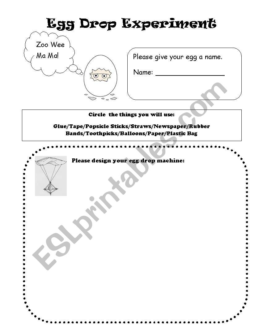 English Worksheets Egg Drop Experiment