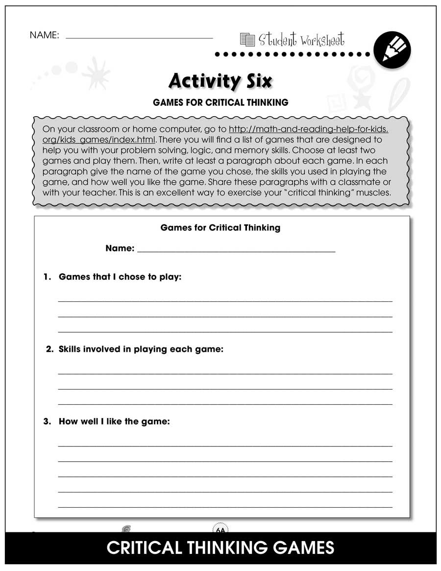 Printable Critical Thinking Worksheets