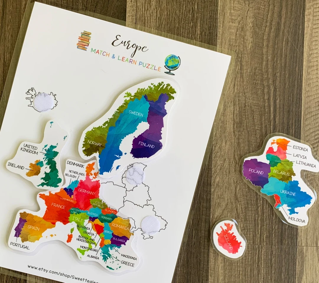Europe Map Puzzle Kids Geography Lesson World Childrens Location Lesson Busy Book Binder Digital File Download Etsy