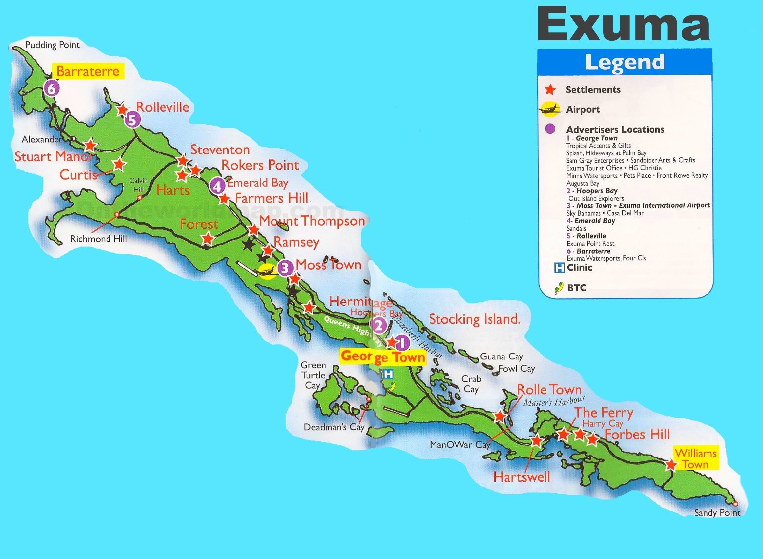 Exuma Tourist Attractions Map Ontheworldmap