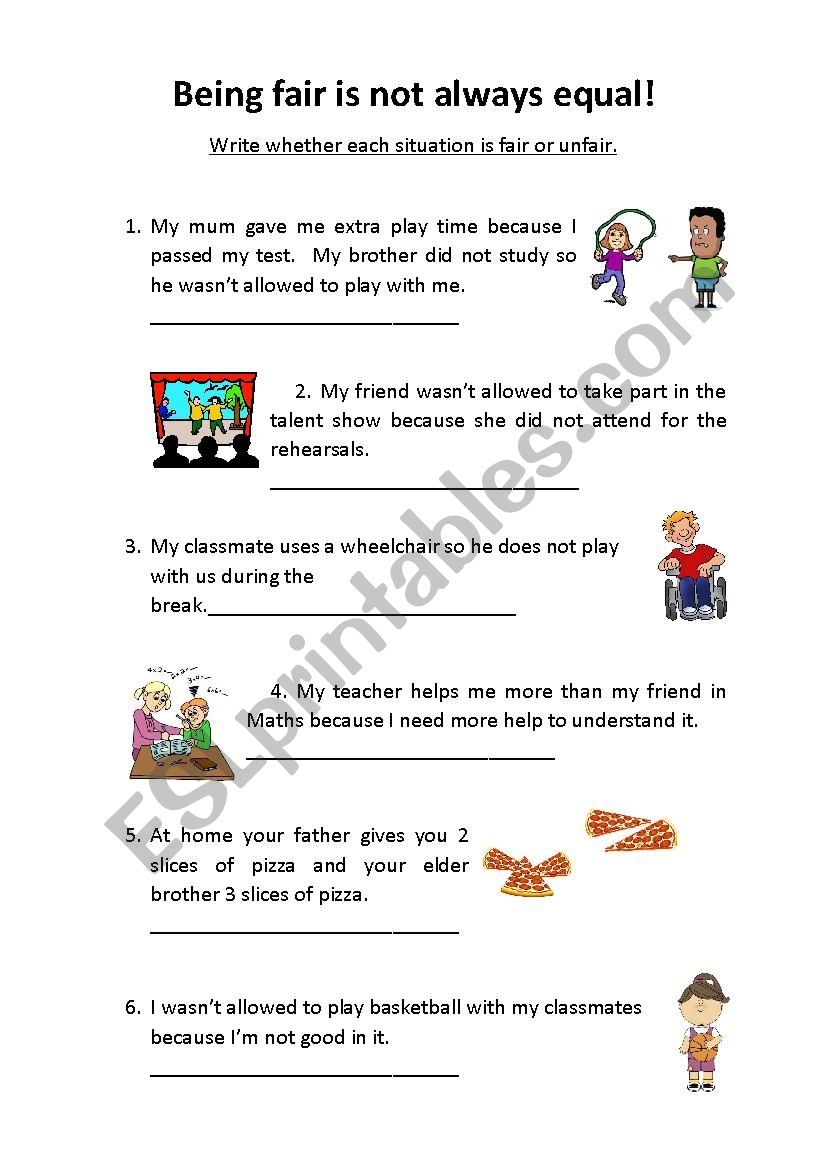 Printable Fair And Unfair Worksheets