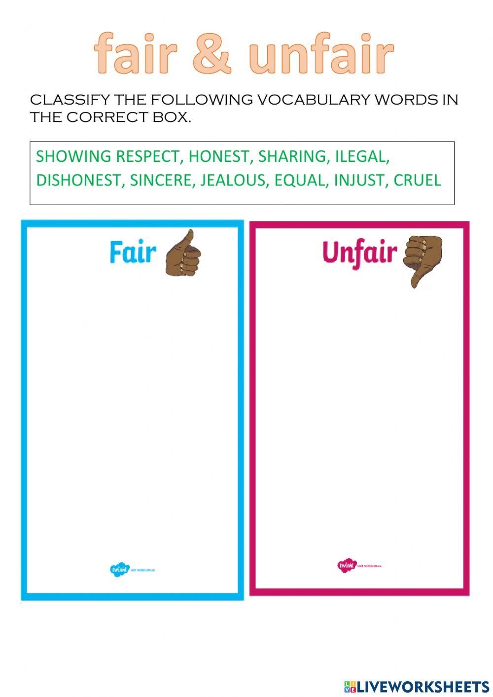 Fair Unfair Free Interactive Worksheets 756286 Fair Unfair Free Interactive Worksheets 756286