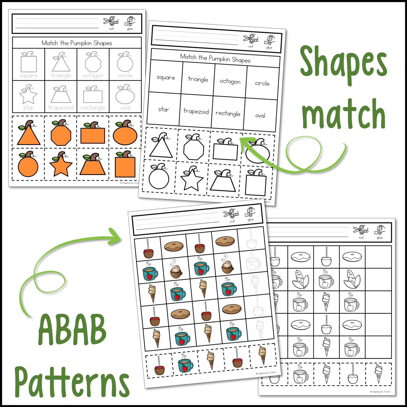 Fall Cut And Paste Math Activities Autism Work Tasks