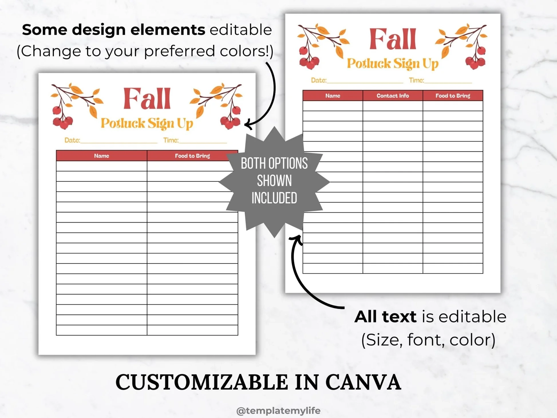Fall Potluck Sign Up Sheet Template Bundle Template My Life TML Design
