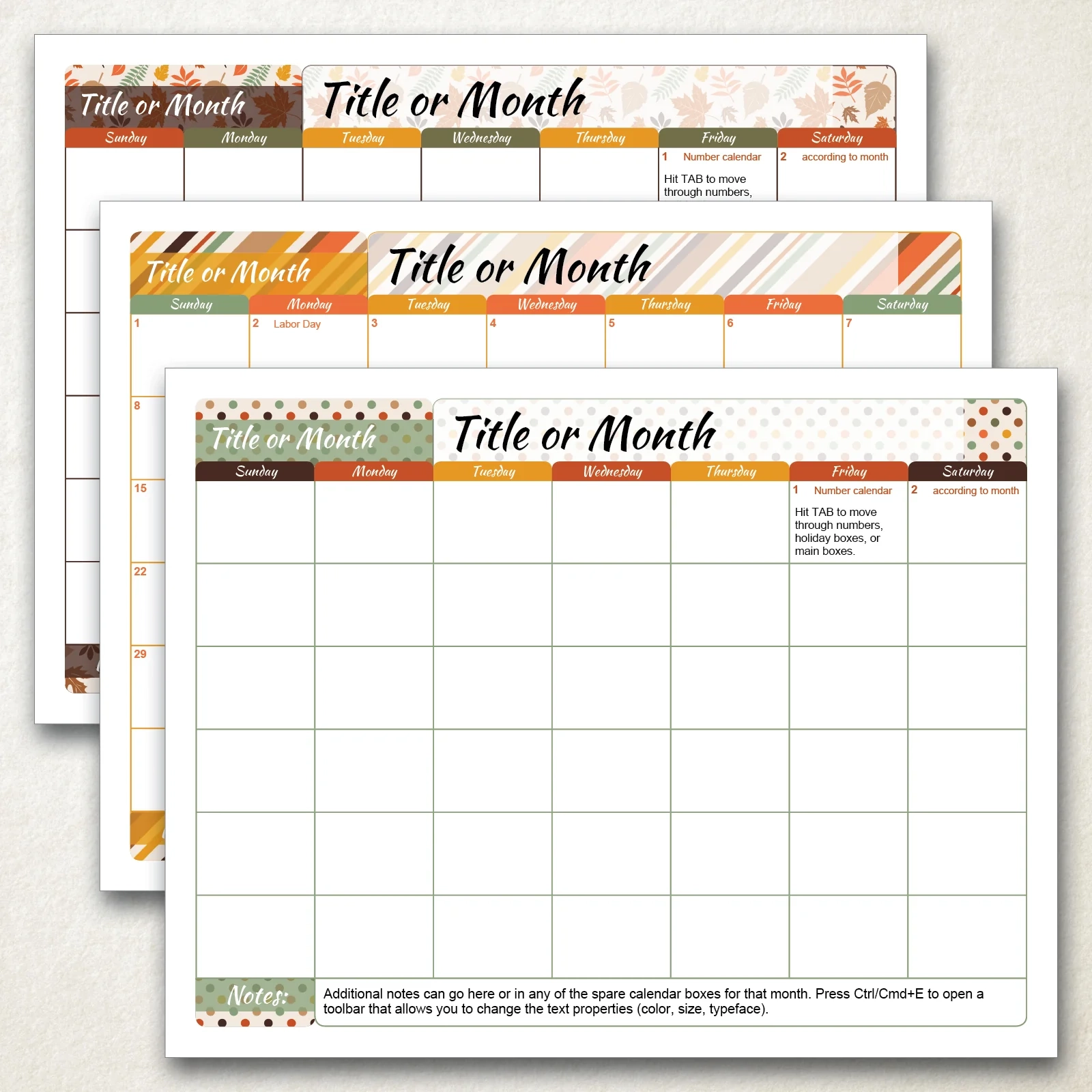 Fall Themed 8 5x11 Calendar Templates Greengate Images Fall Themed 8 5x11 Calendar Templates Greengate Images