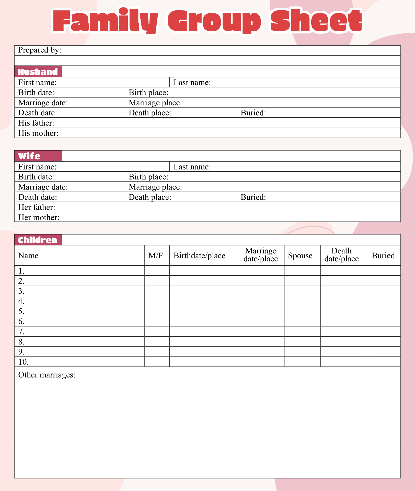 Printable Family Group Sheet Lds