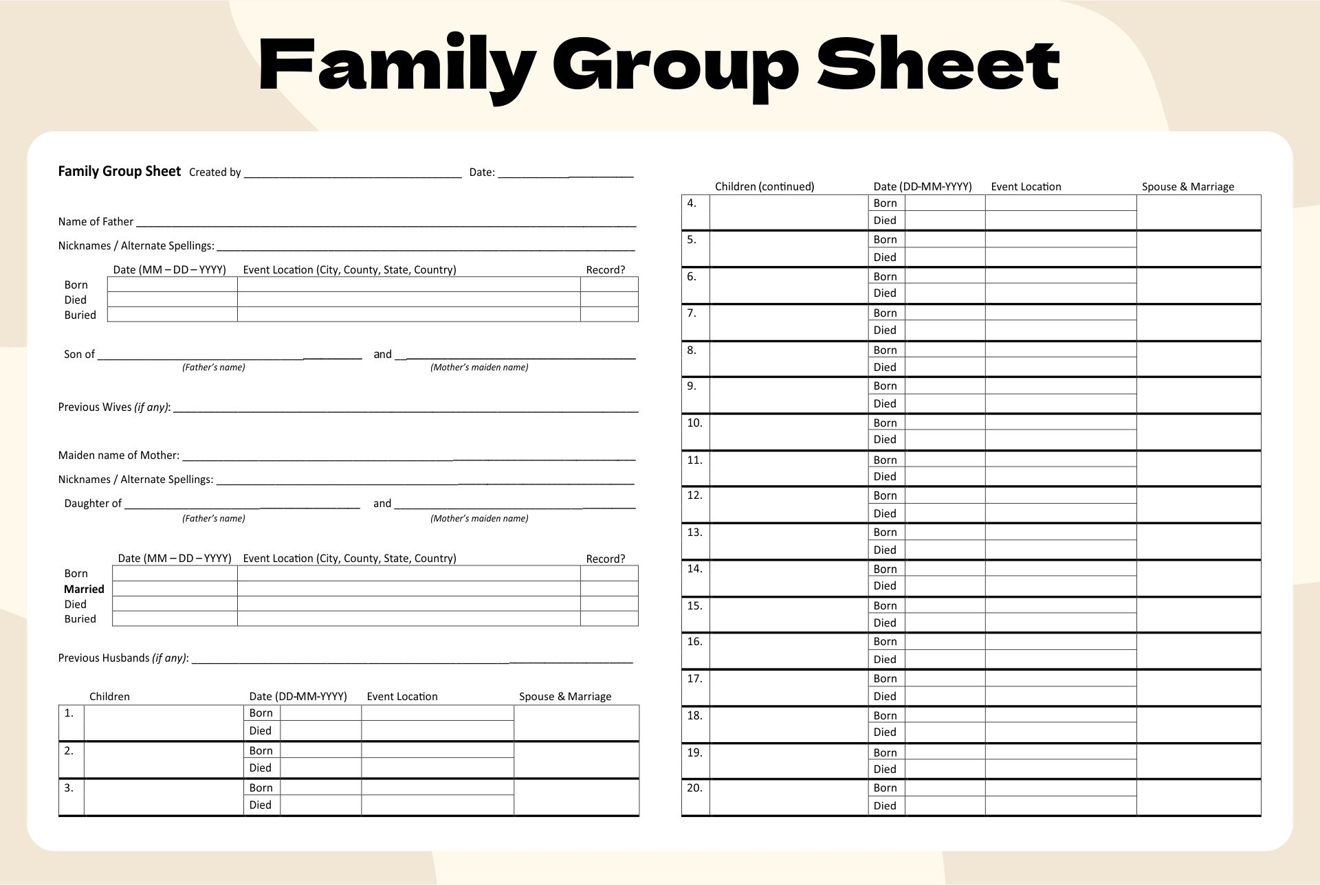 Family Group Sheets 10 Free PDF Printables Printablee