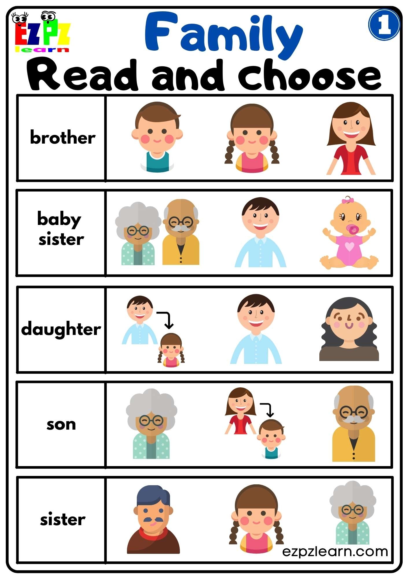 Family Vocabulary Read And Choose Activity For K5 Students Parents And Teachers Free G1 Ezpzlearn Family Vocabulary Read And Choose Activity For K5 Students Parents And Teachers Free G1 Ezpzlearn