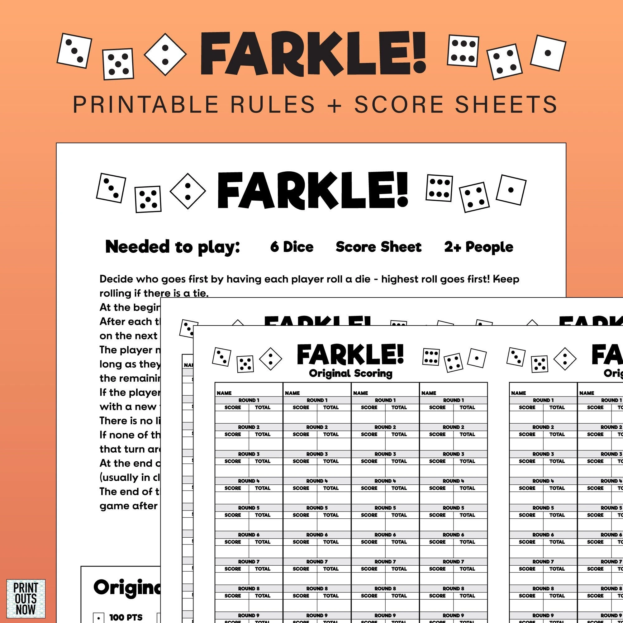 Printable Farkle Sheets