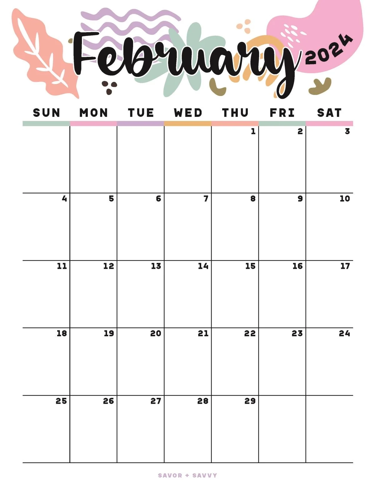 February 2024 Calendar Templates 14 Free Printables Savor Savvy
